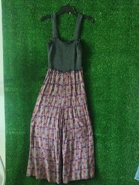 NATURAL LIFE Olive Green Top Floral Pink Wide-Leg Jumpsuit